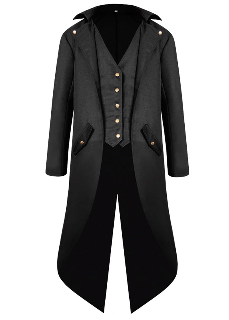 SIAEAMRG Renaissance Steampunk Tailcoat Halloween Costumes for Boys, Medieval Pirate Vampire Victorian Jacket Vintage Frock Coat Children Kids (Black, L) - Image 2